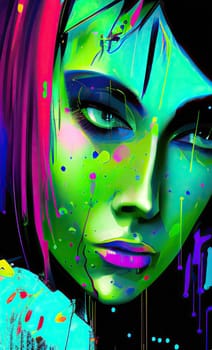 Colourful modern abstract woman face. Hand drawn digital art  illustration
