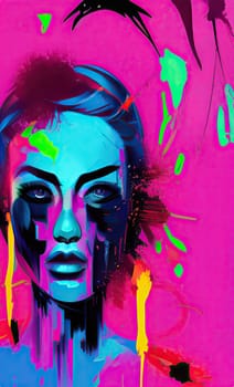 Colourful modern abstract woman face. Hand drawn digital art  illustration