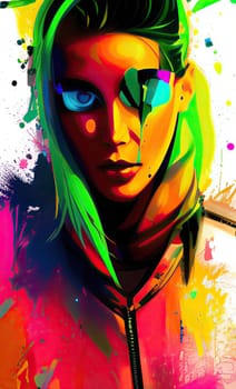 Colourful modern abstract woman face. Hand drawn digital art  illustration