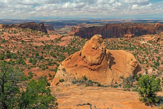 Sandstone Outcrop Above Vast Canyons in Canyonlands, National Park in Utah