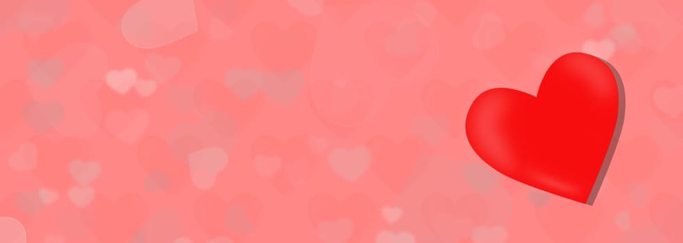 Red heart shape on abstract light glitter background in love concept for Valentine's Day with sweet and romantic moment.