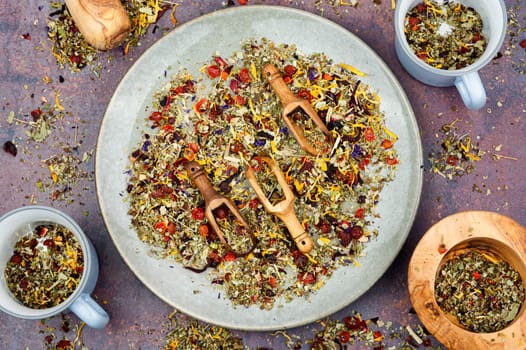 Herbal tea with healthy herbs. Natural herbal medicine