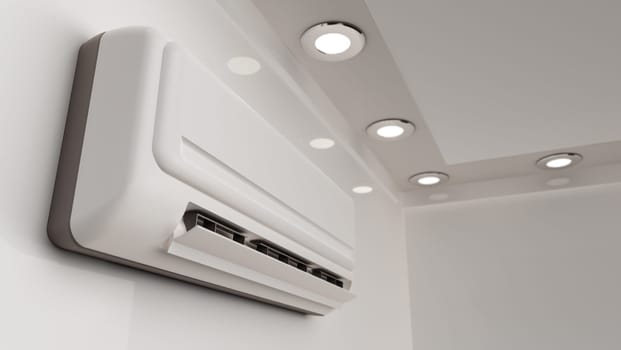 Air conditioner on the wall. 3D illustration.