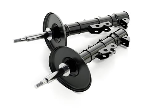 Shock absorbers isolated on white background. 3D illustration.