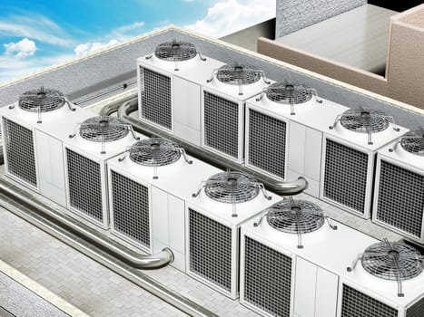 Industrial air conditioner unit isolated on white background. 3D illustration.