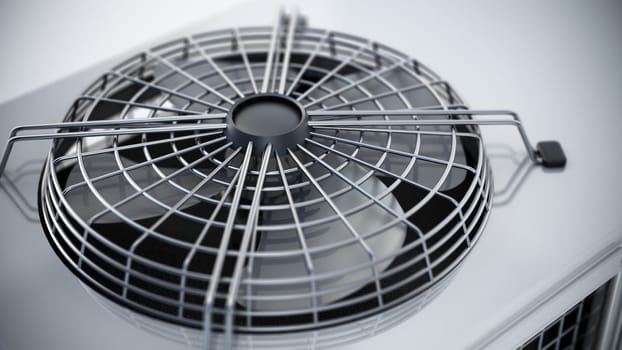Ventilator fan detail of an Industrial air conditioner unit. 3D illustration.