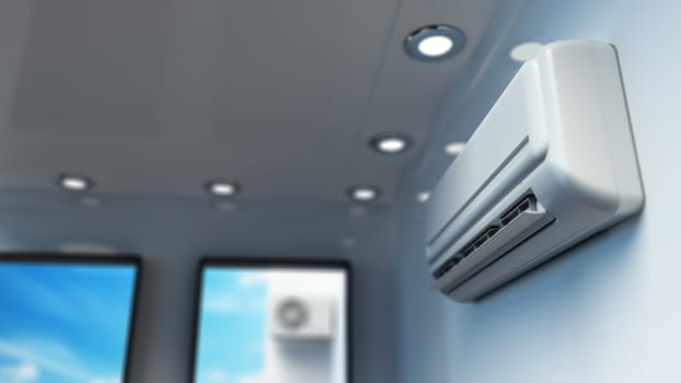 Air conditioner on the wall. 3D illustration.