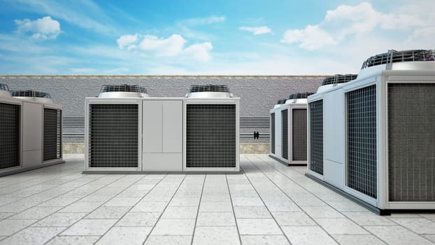 Industrial air conditioner unit isolated on white background. 3D illustration.