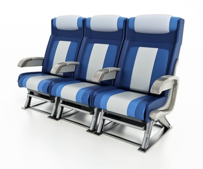 Airplane seat isolated on white background. 3D illustration.