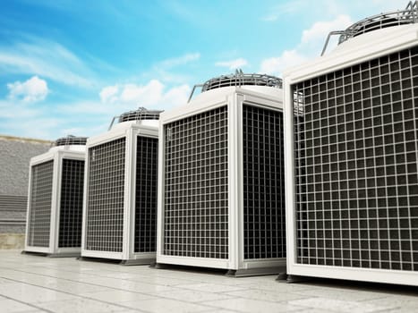 Industrial air conditioner unit isolated on white background. 3D illustration.