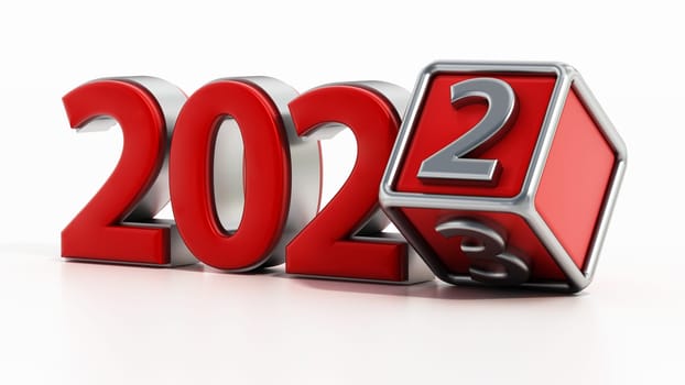 Year 2022 changing to year 2023. New year's eve concept. 3D illustration.