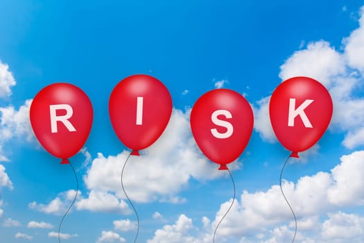 business risk text on balloon with blue sky background