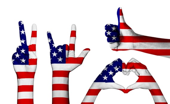 hand gesture with color america flag set clipping path  inside