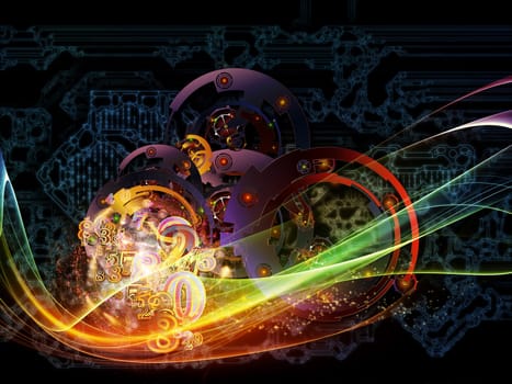 Waves of Technology series. Composition of lights, fractal and technological elements on the subject of science, philosophy, metaphysics and modern technology