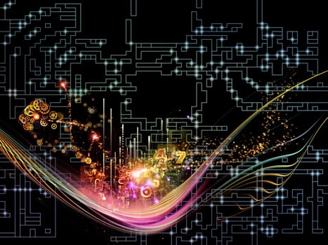 Waves of Technology series. Background composition of  lights, fractal and technological elements to complement your layouts on the subject of science, philosophy, metaphysics and modern technology