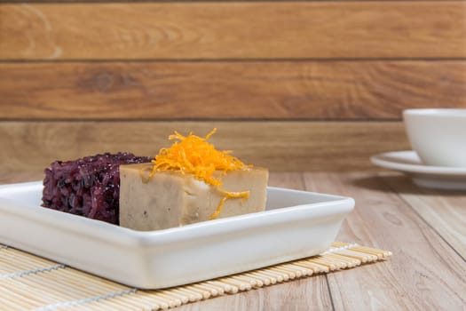 Sweet Thai recipe made with black rice, sugar, and egg.