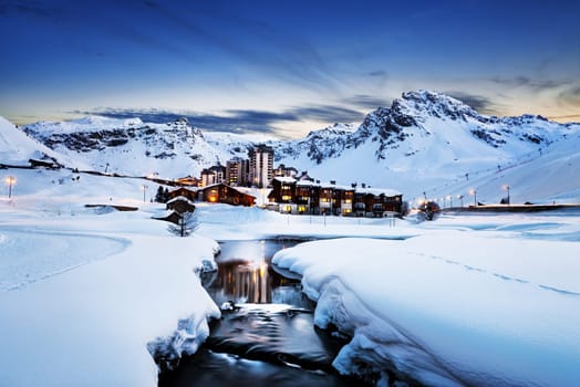 Llandscape and ski resort in French Alps,Tignes, Le Clavet, Tarentaise, France