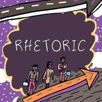 Conceptual display Rhetoric, Business idea study of writing or speaking as mean of communication or persuasion