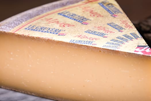 July 12 2022, Lyon, France : Tasted famous swiss cheese, Le Gruyere d'Alpage for lunch and food experience
