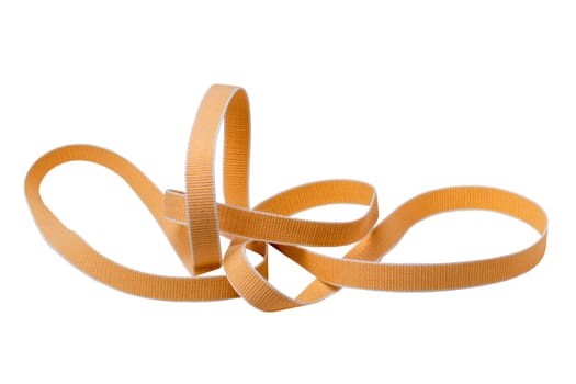 Roller shutter belt isolated. Close-up of a yellow hard-wearing and tear-resistant, sturdy webbing for roller shutters an blinds. Clipping path.