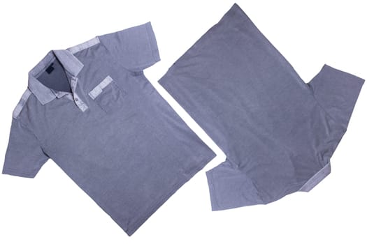 Denim shirts isolated. Close-up of a stylish striped blue jeans shirt for mens isolated on a white background. Summer fashion.