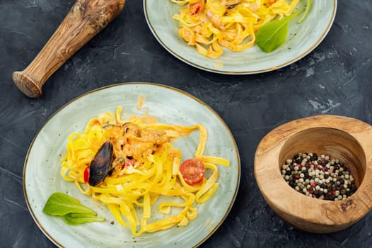 italian pasta with seafood sauce. Mediterranean cuisine