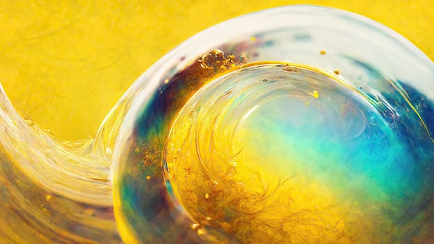 Dynamic bright graphic artificial generated swirl in yellow and light blue.