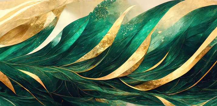 Elegant gradient wallpaper background header in green and gold colour - illustration. generative AI Artificial Art.