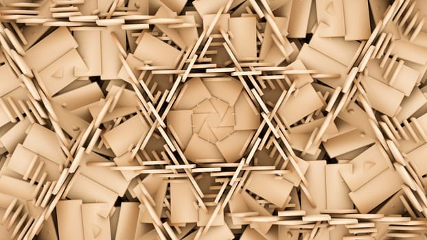 David star fractal geometric hexagon wood sculpture symmetry design beige art spiral background 3D illustration
