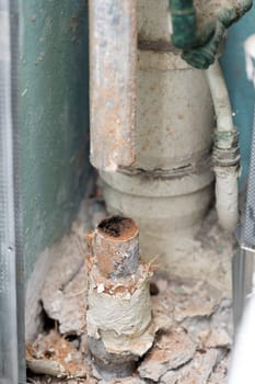 Old water pipe line clogged with rust
