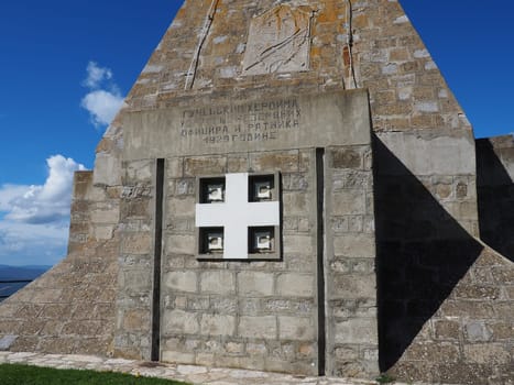 Banja Koviljaca, Loznica, Serbia 10.01.2022 Crni vrh is the highest peak of Guchevo mountain. A monument and ossuary to Serbian and Austro-Hungarian soldiers died at Gucevo during the First World War