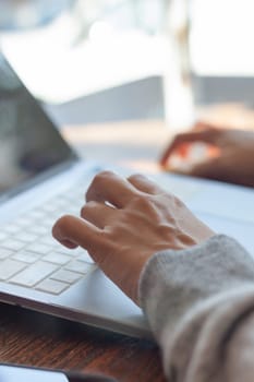 Woman working with a laptop, stock photo