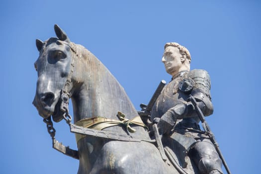 Cordoba, Spain - Sept 8th, 2020: Monument to The Great Captain, sculptor Mateo Inurria, 1923. Tendillas Square, Cordoba, Spain