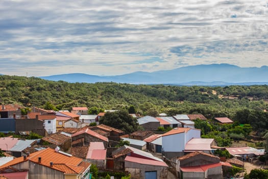 Aceituna hamlet overview. Little rural village in Alagon Valley. Caceres, Extremadura, Spain
