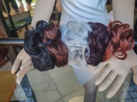 Wigs shop extensions display. Wigs increases the wearers self-confidence and self-esteem