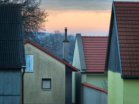 concrete residential houses packed closely together
