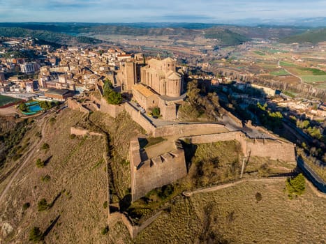 Cardona castle is a famous medieval castle in Catalonia. back view city background