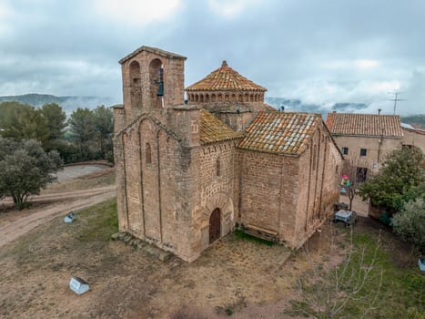 Romanesque church of Sant Cugat de Salou or Raco in Navas (Bages) Catalonia. Spain. Greek cross plan and Lombard decoration, 10th century, Aerial plan view.