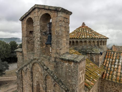 Romanesque church of Sant Cugat de Salou or Raco in Navas (Bages) Catalonia. Spain. Greek cross plan and Lombard decoration, 10th century, Detail of the bell tower and the circular dome.