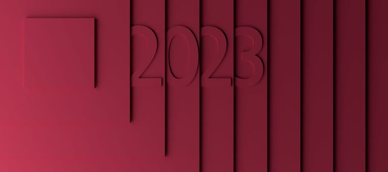Stylish magenta modern background with three dimensional steps and 2023, 3d rendering