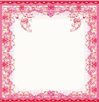 Happy valentine's day vintage card with cupids and elegant frame ornaments