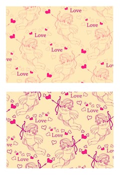 valentine pattern with cupids, hearts and bow