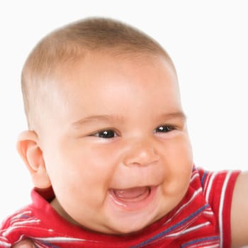 Close-up of cute little hispanic baby boy's face.