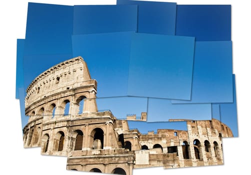 Italy, Rome - roman Colosseum with blue sky, the most famous Italian landmark