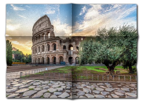 Italy, Rome - Roman Colosseum with sunset sky, the most famus Italian landmark