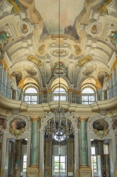 Turin, Italy - June 2022: Baroque luxury interior with marble of Queen's Palace - Villa della Regina
