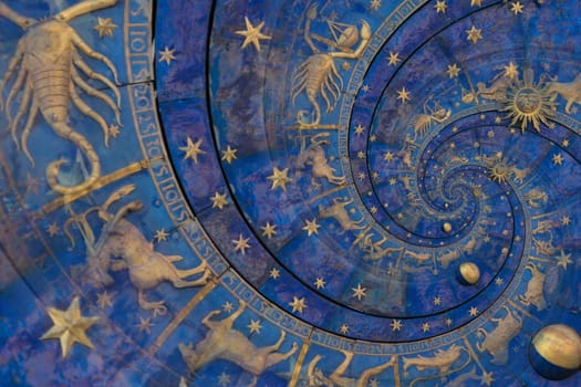 Abstract old conceptual background on mysticism, astrology, fantasy - blue