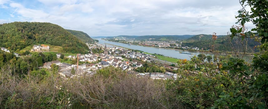 BROHL, GERMANY - SEPTEMBER 27, 2021: Panoramic image of town Brohl near to the Rhine river on September 27, 2021 in Germany