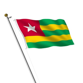 A Togo flagpole 3d illustration on white with clipping path