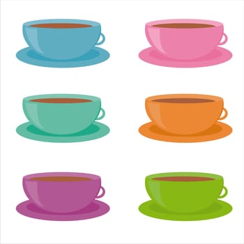 set of 6 colorful cups icons